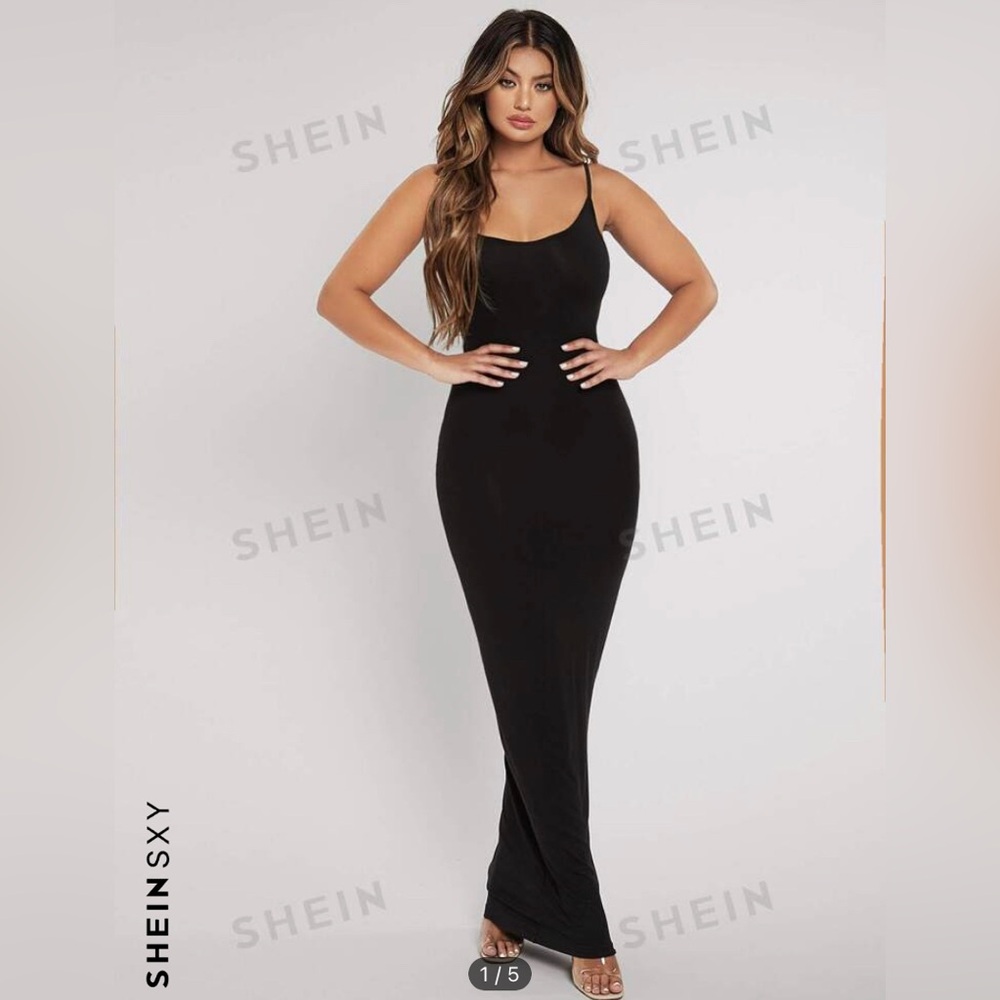 NEVER WORN WITH TAGS Long Tight Black Dress SHEIN